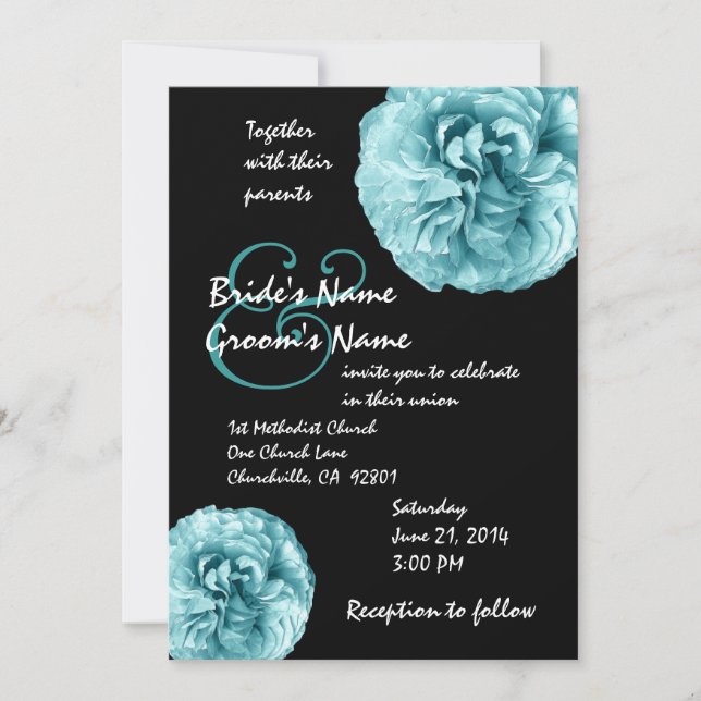 Invitation Modèle Mariage Aqua Blue Roses (Devant)