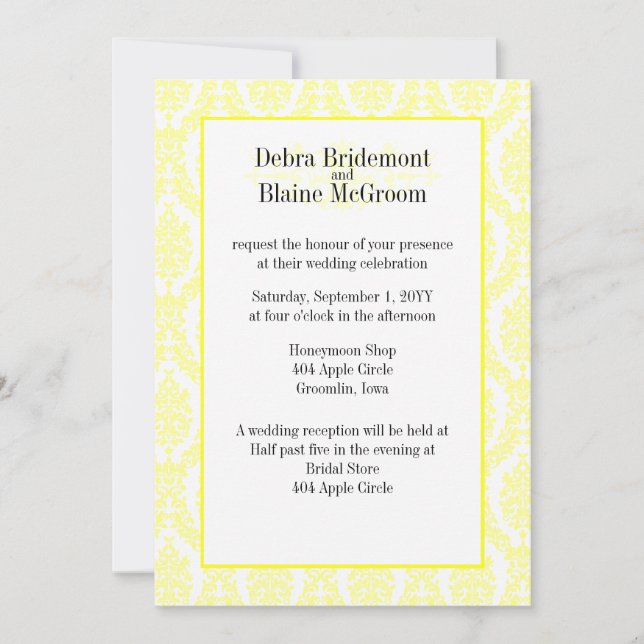 Invitation Modèle Mariage Laser Lemon Damask Patte (Devant)
