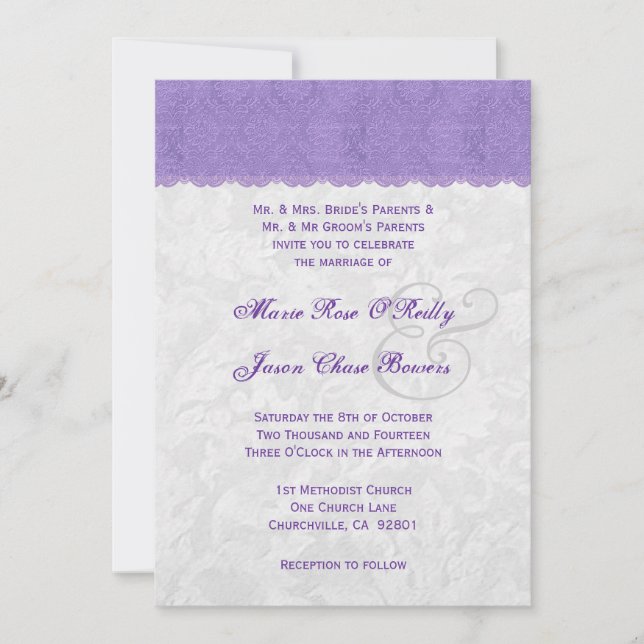 Invitation Modèle Mariage Lavender Purple et Silver V2 (Devant)
