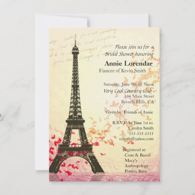 Invitation Modèle orienté d'invitation de Fête de la mariée (Devant)