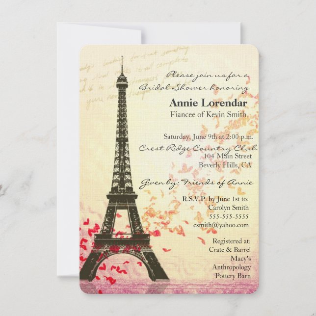 Invitation Modèle orienté d'invitation de Fête de la mariée (Devant)