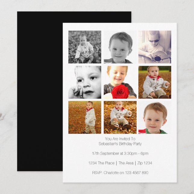 Invitation Modèle personnalisé multi-usage avec neuf photos (Devant / Derrière)