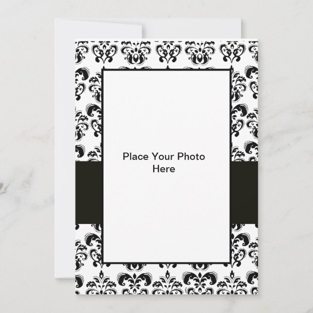 INVITATION MODÈLE PHOTO BLACK ET BLANC DAMASK (Devant)