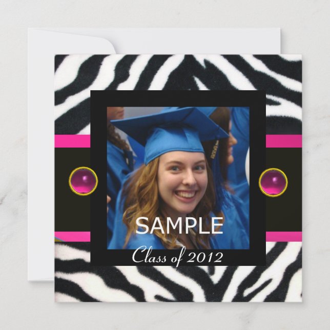 Invitation MODÈLE PHOTO de monogramme BLEU BLEU BLACK ZEBRA F (Devant)