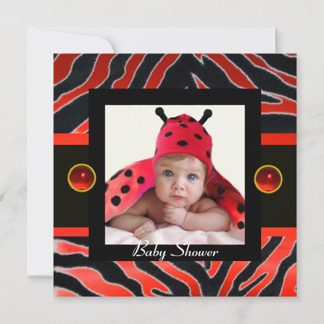 Invitation MODÈLE PHOTO de monogramme ZEBRA ZEBRA NOIR ROUGE (Devant)