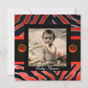 Invitation MODÈLE PHOTO de monogramme ZEBRA ZEBRA NOIR ROUGE