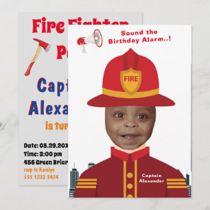 Invitation Modèle photo des enfants pompiers Anniversaire