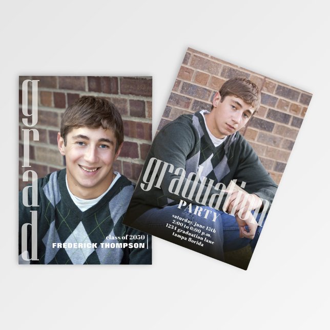 Invitation Modèle photo diplômé Typographie moderne Gras (Modern graduation invitation template with simple minimalist block lettering.)