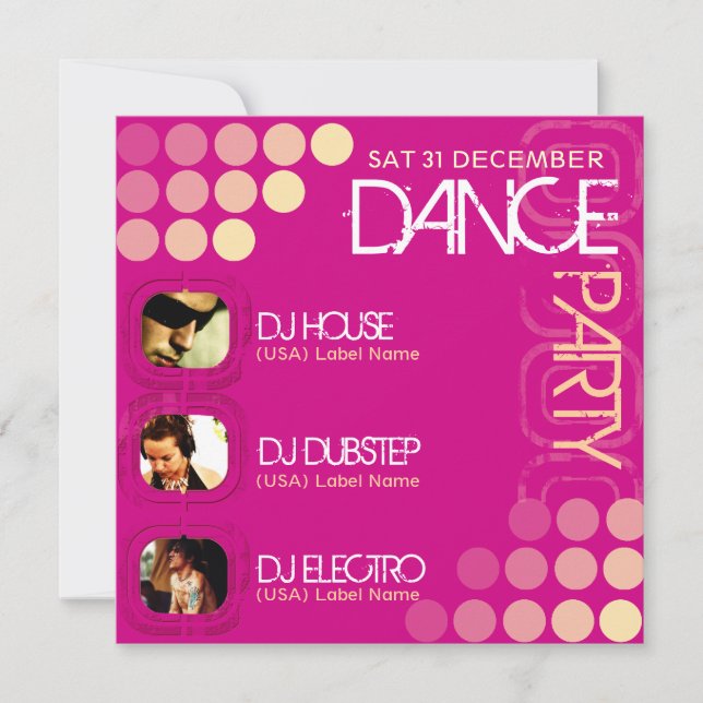 Invitation Modèle photo du DJ Dance Party de Pink  (Devant)