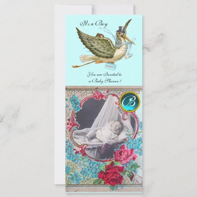 INVITATION MODÈLE PHOTO MONOGRAM BABY SHOWER STORK (Devant)