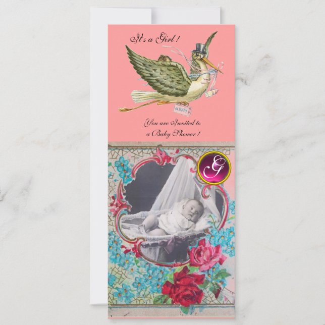 INVITATION MODÈLE PHOTO MONOGRAM BABY SHOWER STORK (Devant)