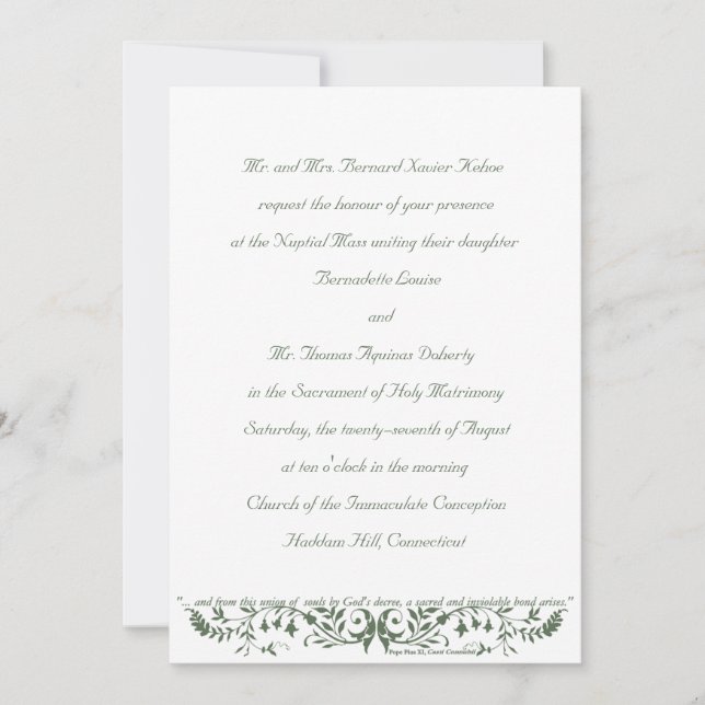 Invitation Modèle réglé cc d'invitation de mariage catholique (Devant)