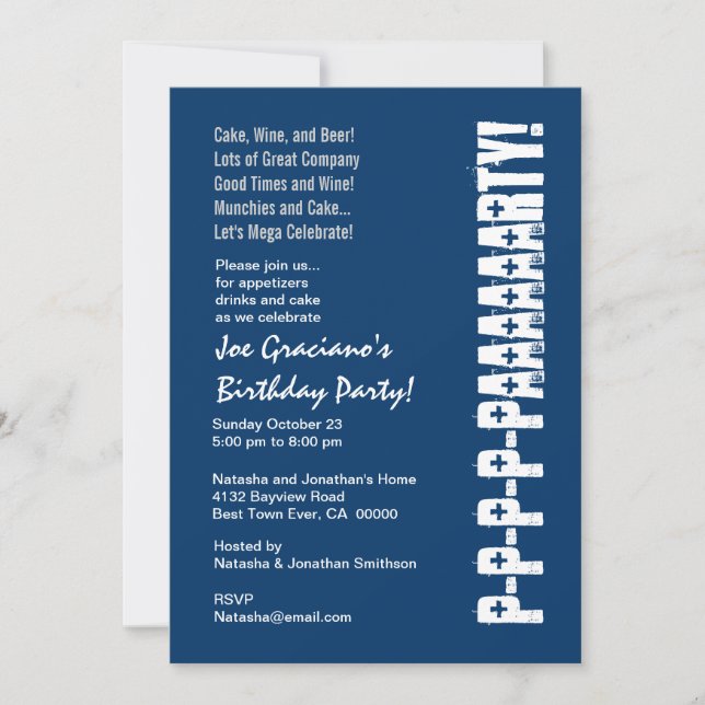 Invitation Modèle rouge blanc moderne de bleu marine (Devant)