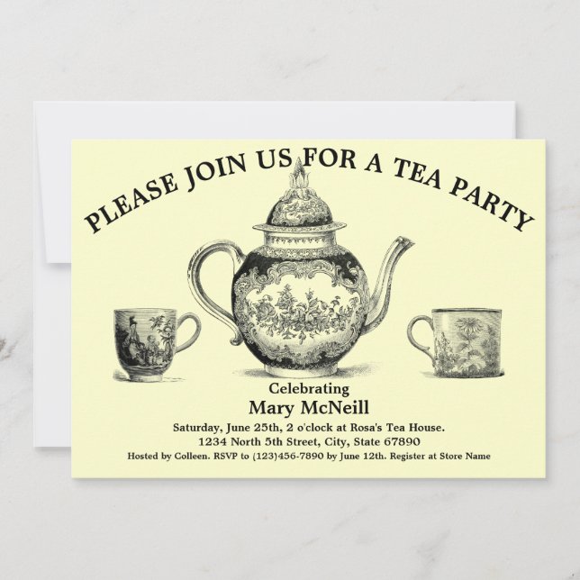 Invitation Modèle vintage Tea Party (Devant)