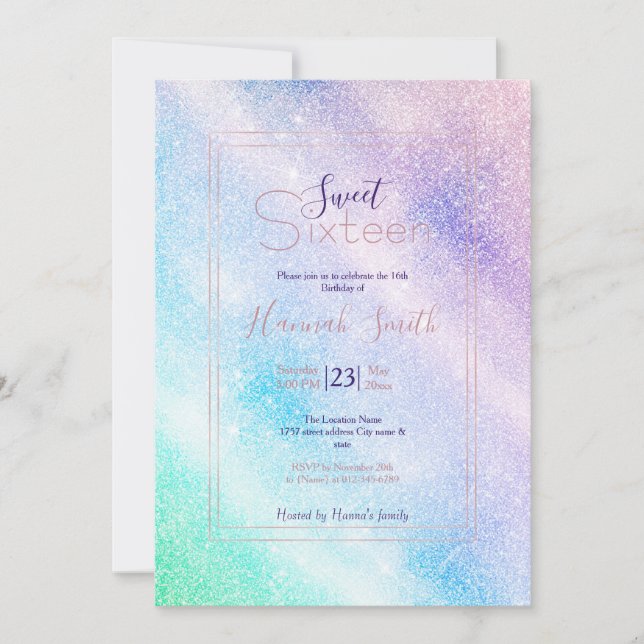 Invitation Modèle vitreux ombre Blue Purple Glitter (Devant)