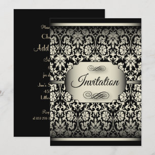 Invitation Modèles de fête en damas argent et noir antique