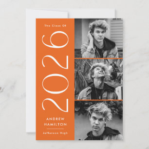 Invitation Modern 2023 Orange 3 Photo Graduation Party
