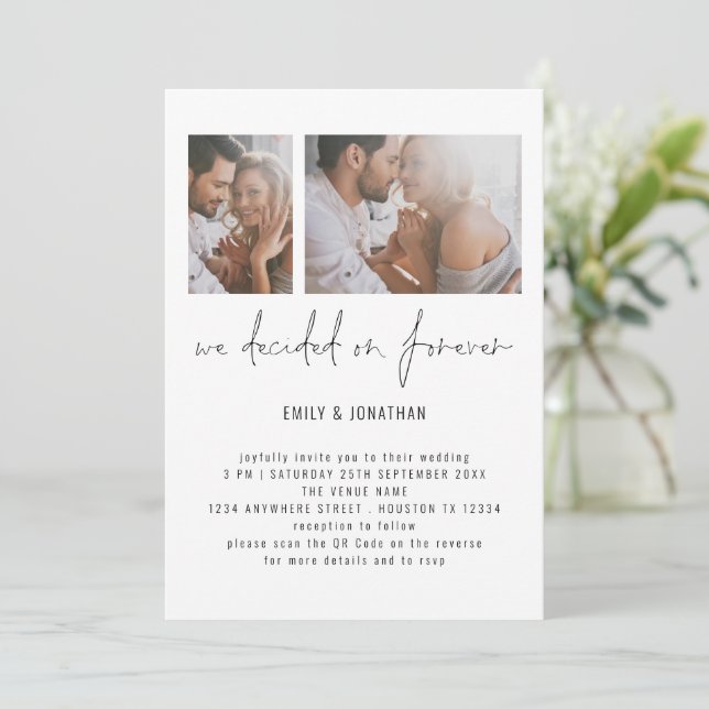 Invitation Modern 2 Photo QR Code Mariage romantique (Debout devant)