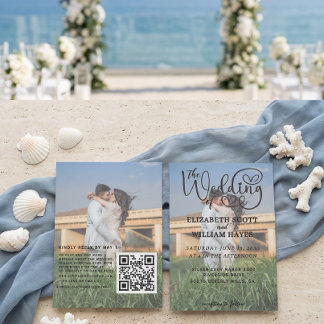 Invitation Modern 2 Photo QR Code Romantic Script Wedding Inv