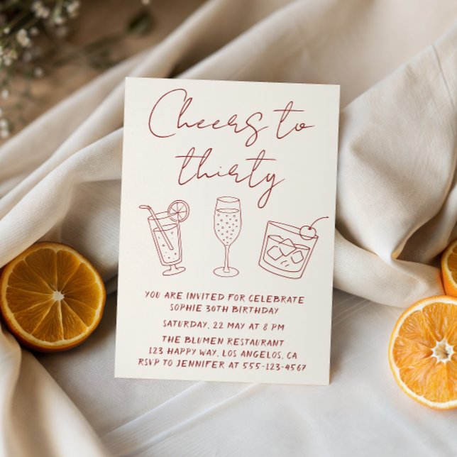 Invitation Modern 30th Cheers to Thirty Cocktail Birthday  (Créateur téléchargé)