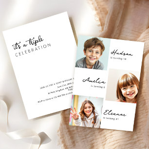 Invitation Modern 3 Photo Collage Jeu d'anniversaire conjoint