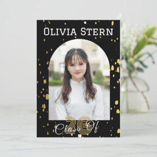 Invitation Modern 3 Photo Graduation Invitation| Black & Gold