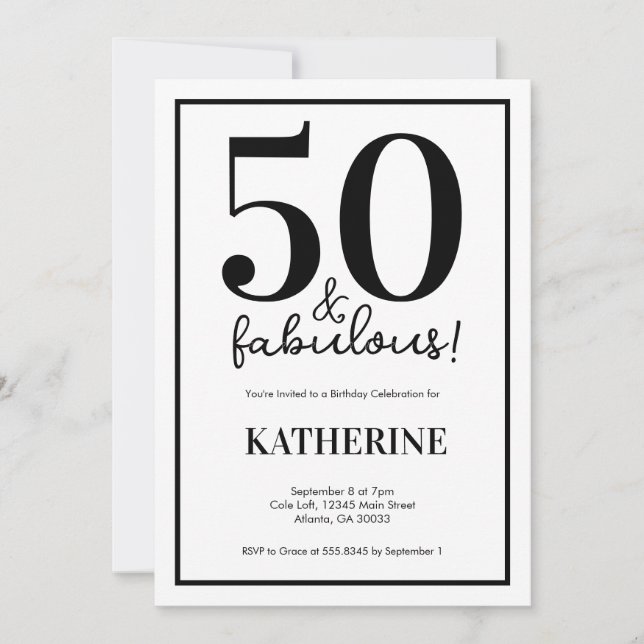 Invitation Modern 50 and Fabulous 50th Birthday  (Devant)