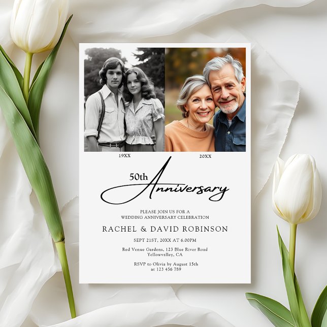 Invitation Modern 50th Wedding Anniversary Then and Now Image (Créateur téléchargé)