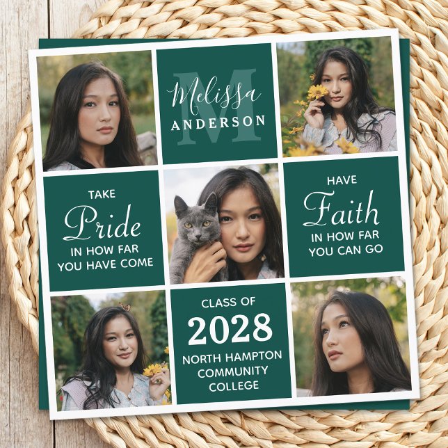 Invitation Modern 5 Photo Collage Emerald Green Graduation (Créateur téléchargé)