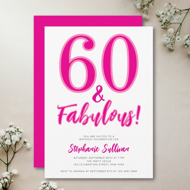 Invitation Modern 60 and Fabulous Pink 60th Birthday Party (Créateur téléchargé)