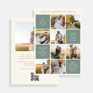 Invitation Modern 9 Photo Collage Sage Green Bridal Shower