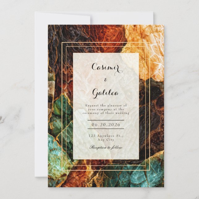 Invitation Modern Abstract Teal Rust Agate Geode Wedding (Devant)