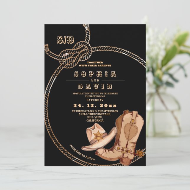 Invitation Modern and Minimal Western Cowboy Boots Wedding  (Debout devant)