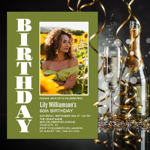 Invitation Modern Any Age Green White Photo Fête d'anniversai