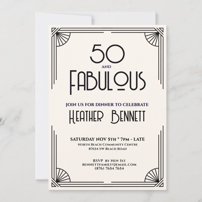 Invitation Modern Art Deco 50 and Fabulous Birthday  (Devant)