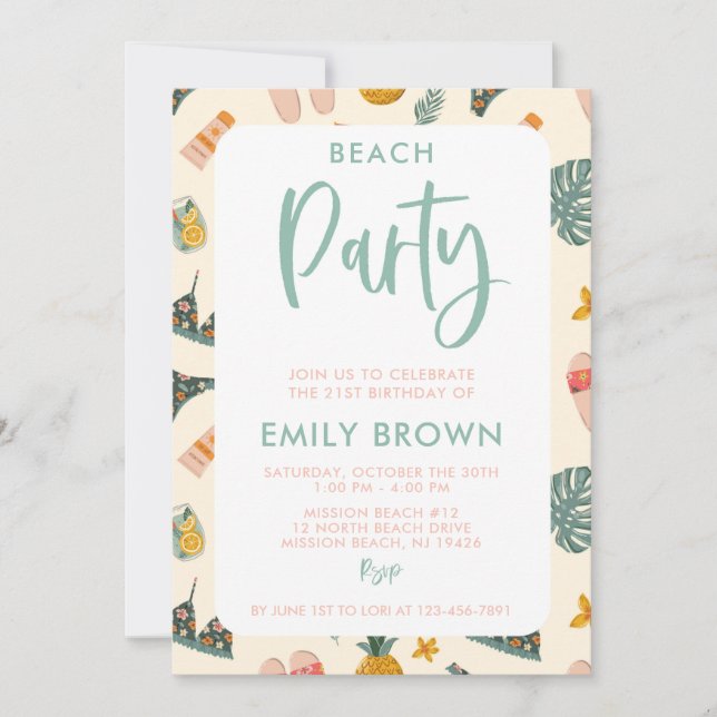 Invitation Modern Beach Party N'importe quel âge ou événement (Devant)