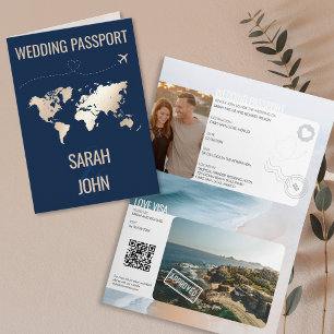 Invitation Modern Beach Passeport Destination Mariage Code QR