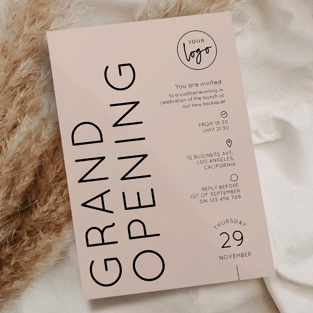 Invitation Modern Beige Business Logo Grand Opening (Créateur téléchargé)
