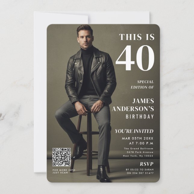 Invitation Modern Birthday Photo Magazine Cover Custom Card (Devant)