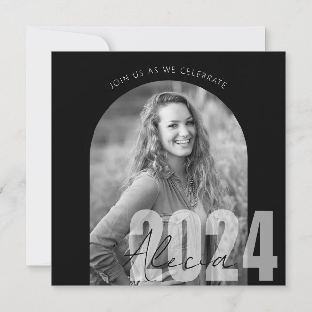Invitation Modern Black 2024 Photo Graduation Party (Devant)