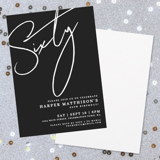 Invitation Modern Black 60th Birthday Party (Modern Black 60th Birthday Party Invitation)