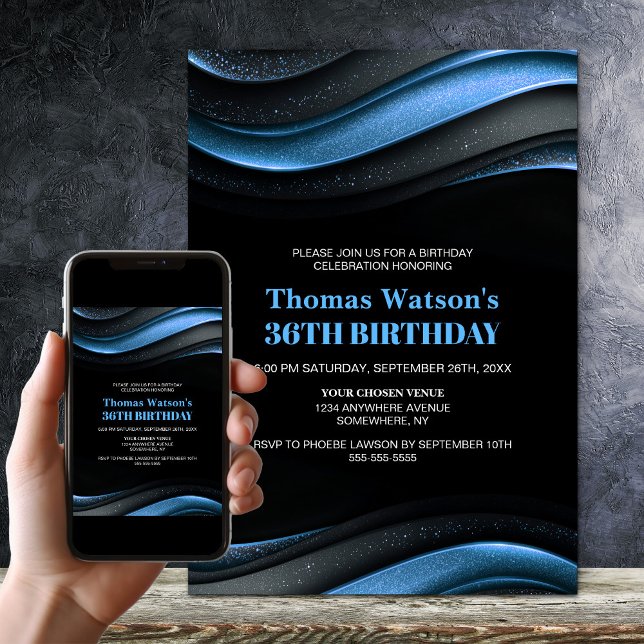 Invitation Modern Black and Blue Any Age Birthday Party (Créateur téléchargé)