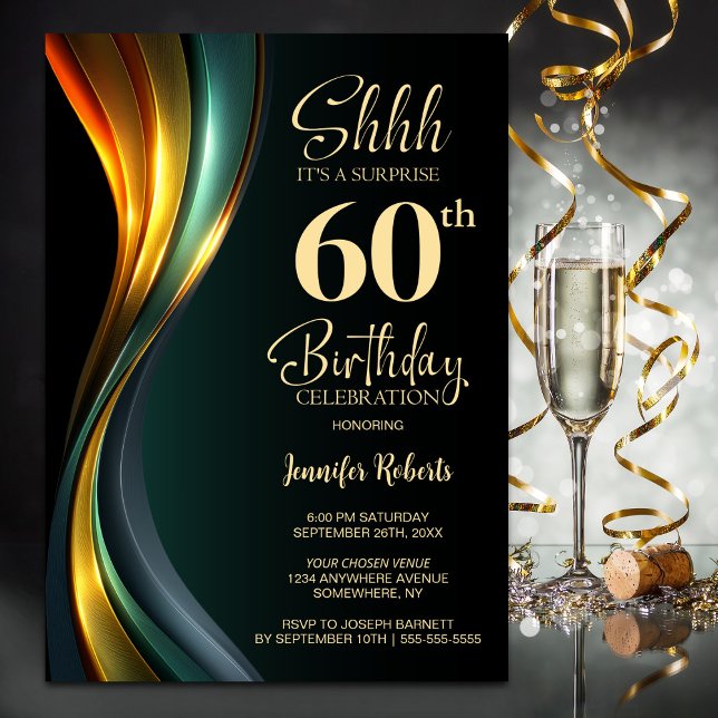 Invitation Modern Black and Gold Surprise 60th Birthday Party (Créateur téléchargé)