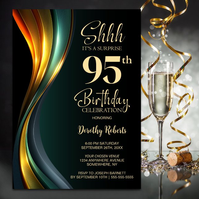Invitation Modern Black and Gold Surprise 95th Birthday Party (Créateur téléchargé)