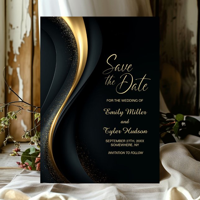 Invitation Modern Black and Gold Wedding Save the Date (Créateur téléchargé)