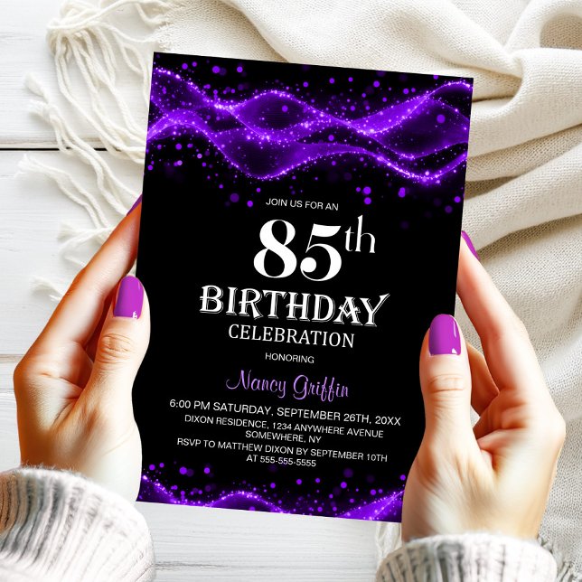 Invitation Modern Black and Purple 85th Birthday Party (Créateur téléchargé)