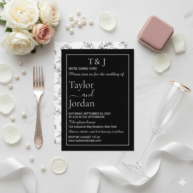 Invitation Modern Black and White Floral Minimalist Dark Chic (Créateur téléchargé)