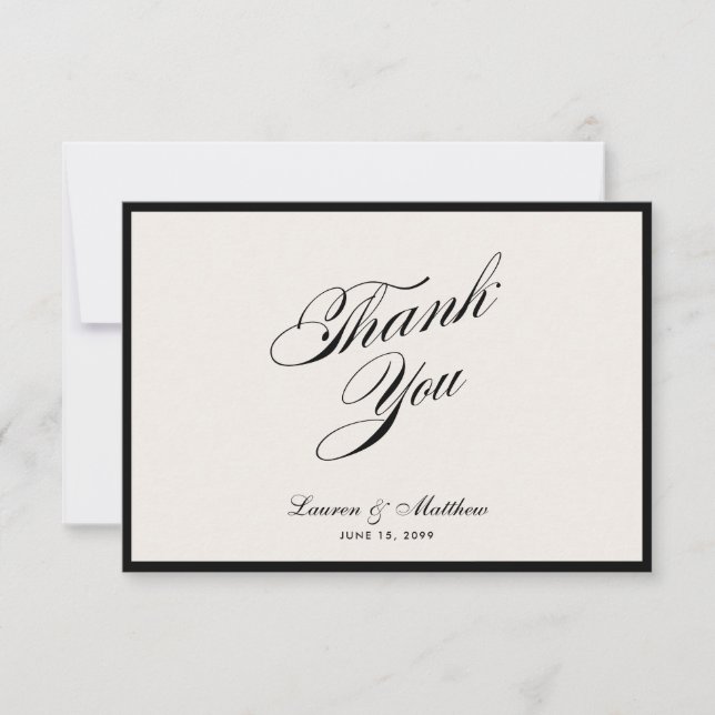 Invitation Modern Black Border Ivory Wedding Thank You Card (Devant)