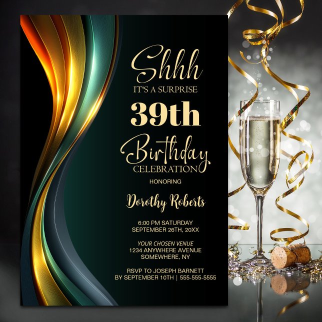 Invitation Modern Black Gold Any Age Surprise Birthday Party (Créateur téléchargé)