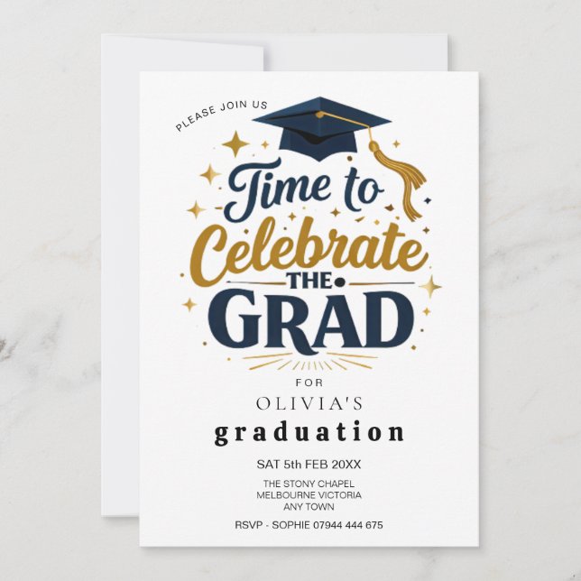 Invitation Modern Black & Gold Graduation Party (Devant)